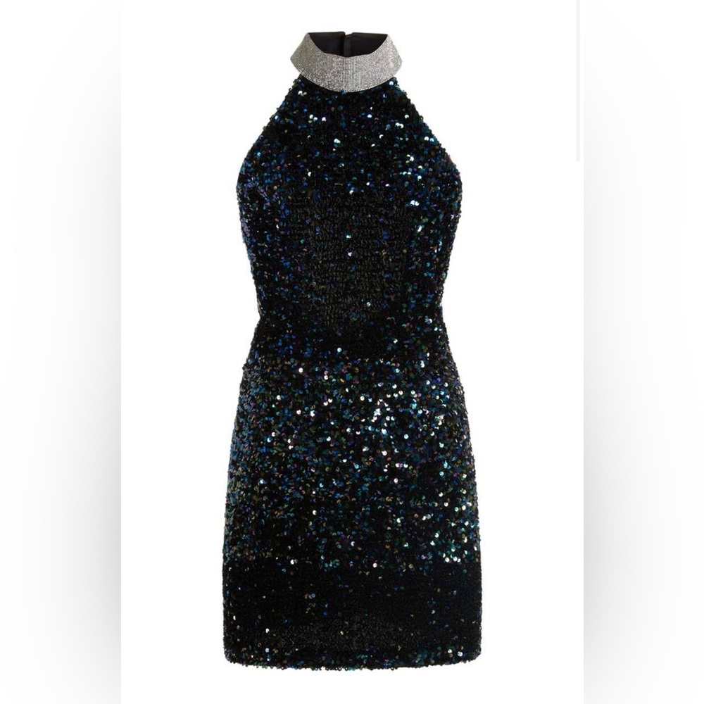 Nue blue sequin halter mini dress